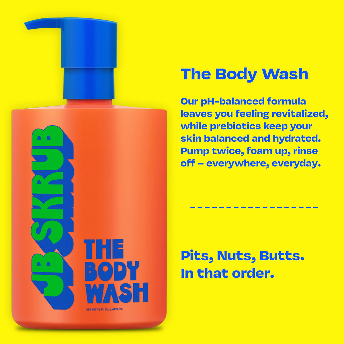 JB SKRUB pump dispensing product, easy-use pump saves time in showers