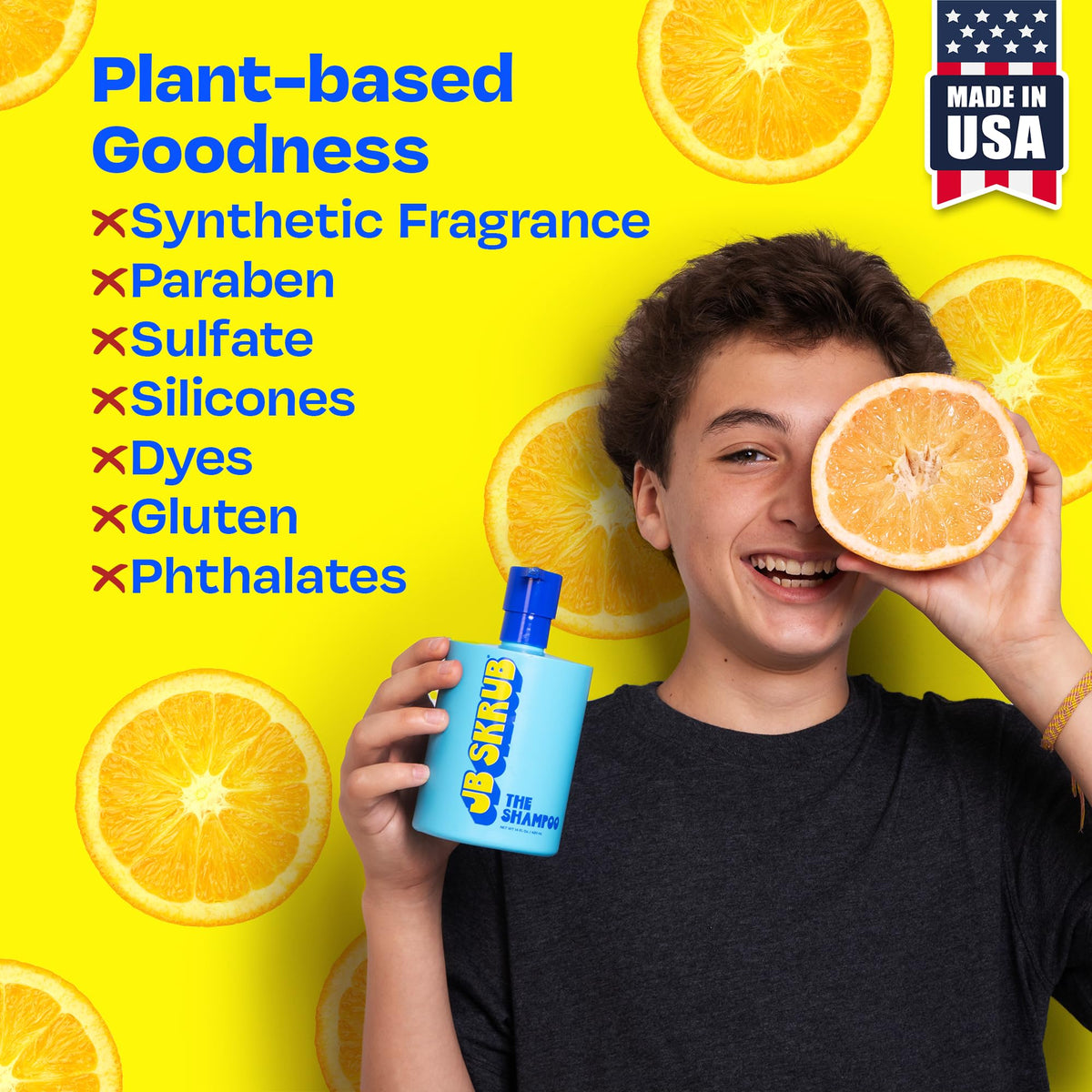 JB SKRUB recycled bottle label highlighting eco-friendly packaging benefits