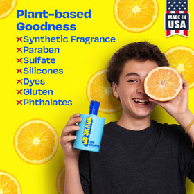 JB SKRUB recycled bottle label highlighting eco-friendly packaging benefits