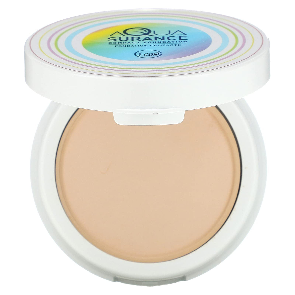 J.CAT BEAUTY compact front view showing sleek packaging and easy portability benefits