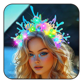 JEAIRTS front view lit seashell headband showing glowing pearls and starfish visual appeal