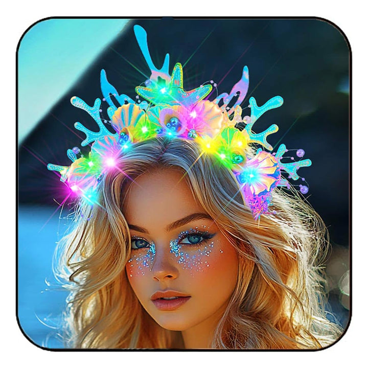 JEAIRTS front view lit seashell headband showing glowing pearls and starfish visual appeal