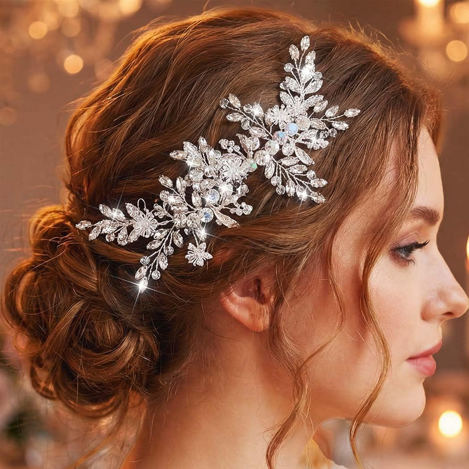 JEAIRTS front view of silver rhinestone comb showing elegant shape and shine