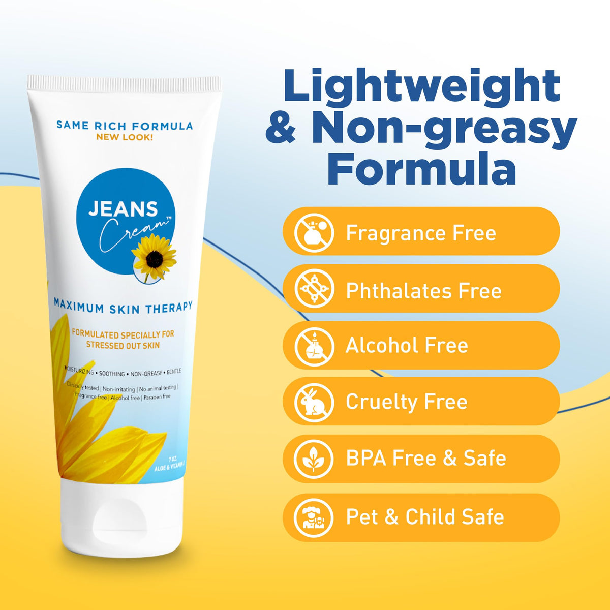 Jeans Cream used on face showing gentle hydration for sensitive skin