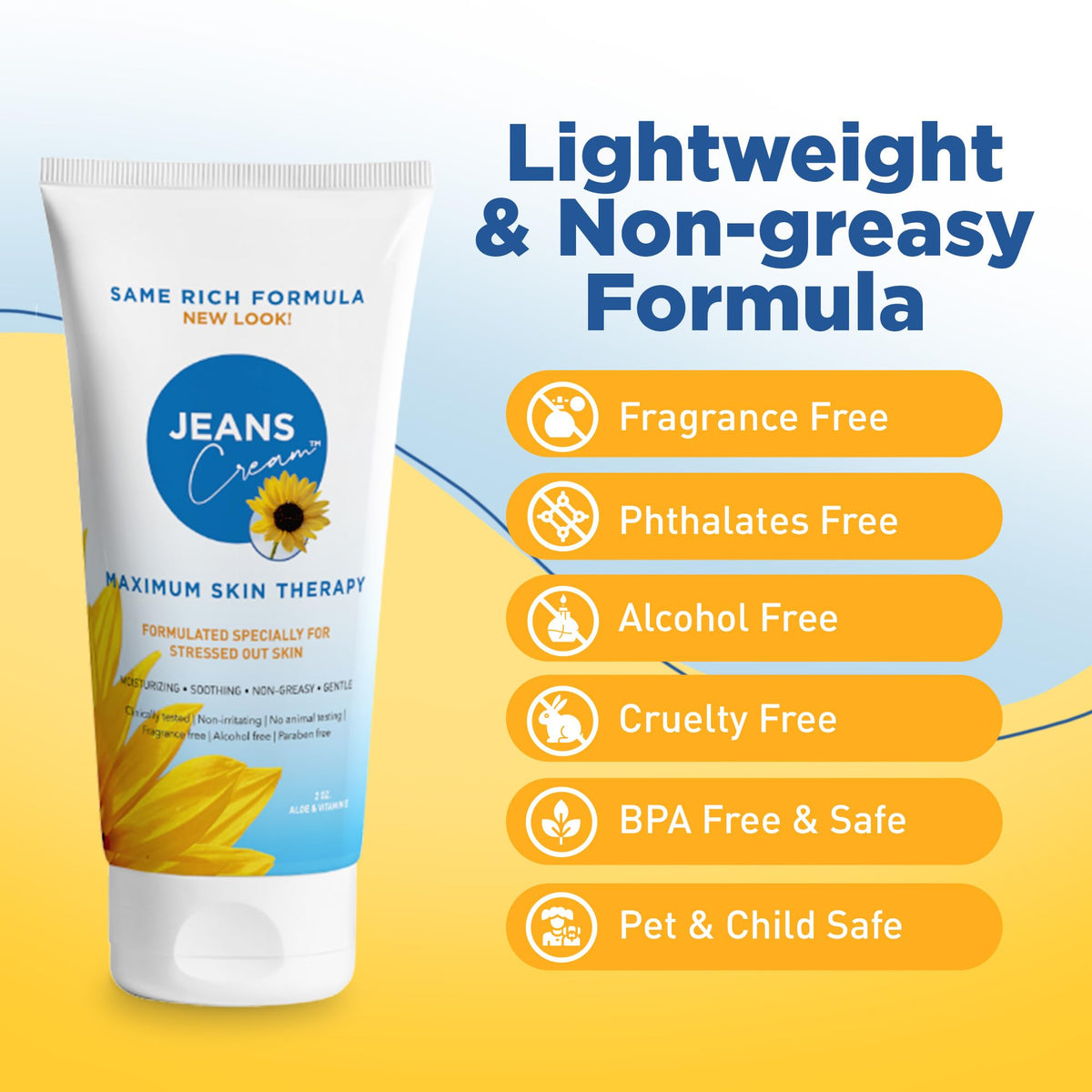Jeans Cream next to coin for scale to show compact 2oz travel-friendly size