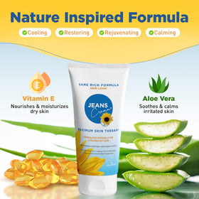 Jeans Cream texture on hand demonstrating smooth, non-greasy absorption