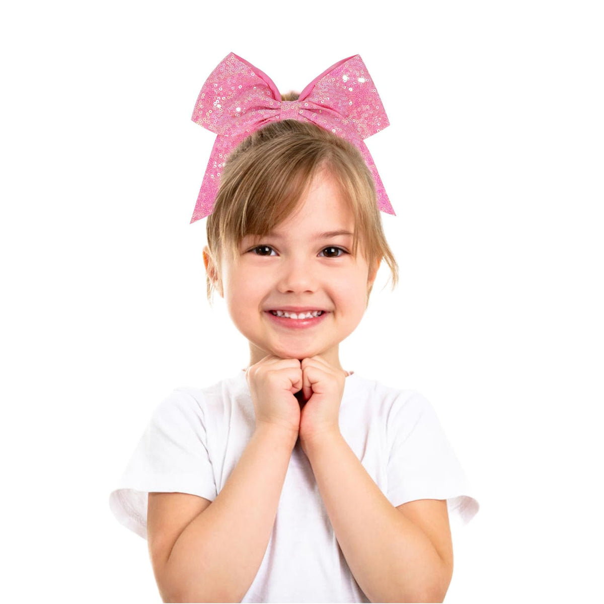 Jeffan bow worn in ponytail on cheerleader showing secure hold