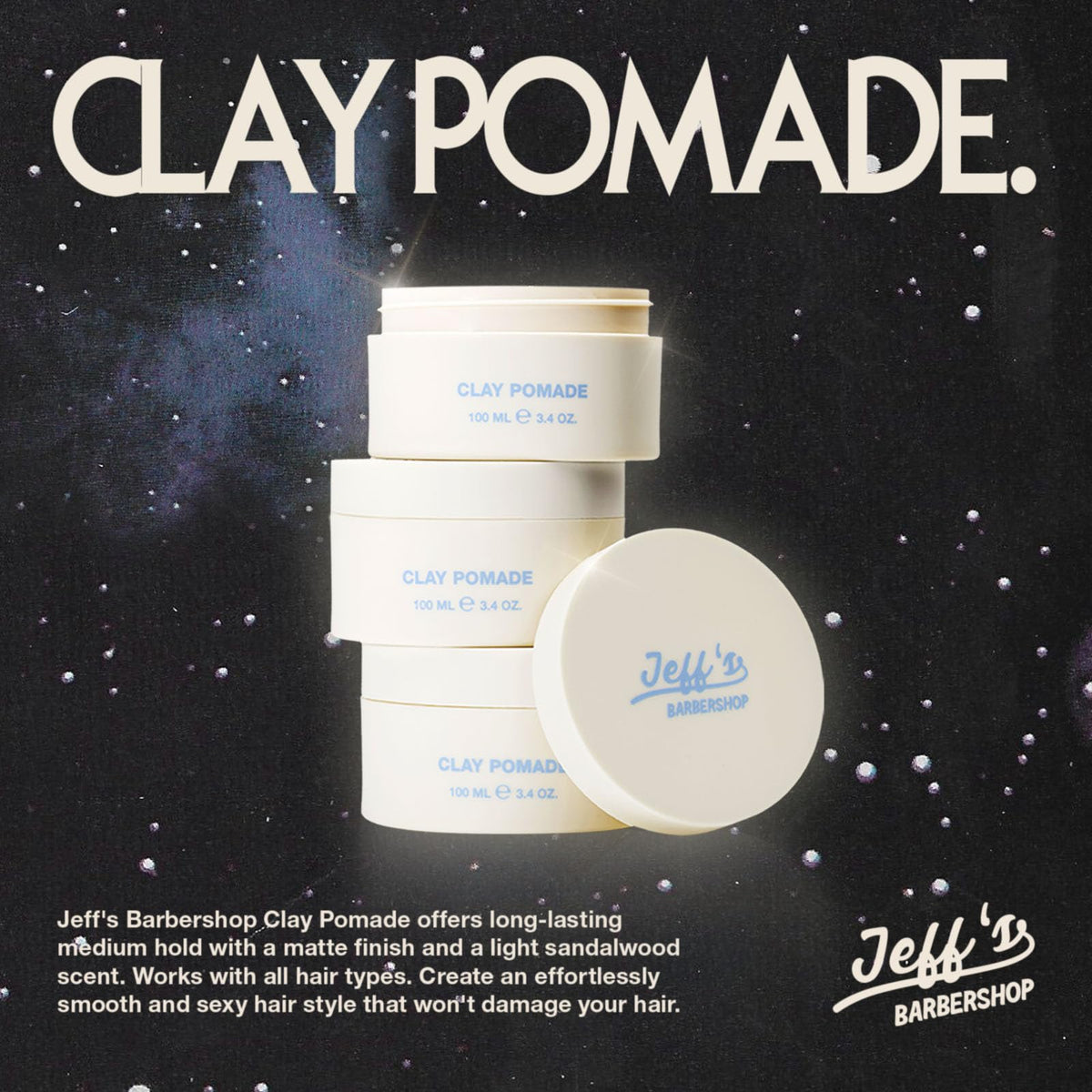 Jeff's Barbershop label and ingredient list highlighting beeswax and clays