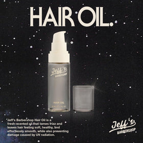 Jeff's Barbershop label close-up highlighting ingredients and professional origin