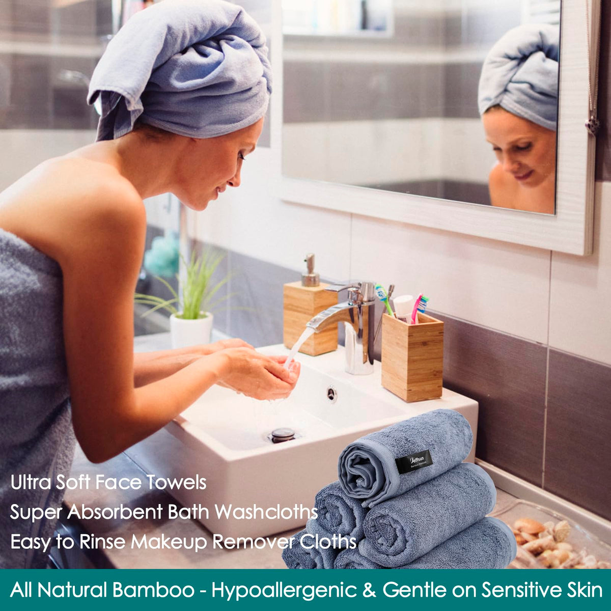 JEFFSUN damp cloth wiping mascara showing gentle makeup removal benefit