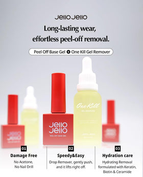 JelloJello base gel bottle closeup showing applicator and smooth coverage