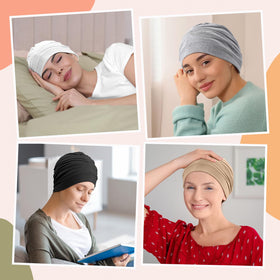 JenPen bonnet on bedroom nightstand showing easy access for nightly hair protection