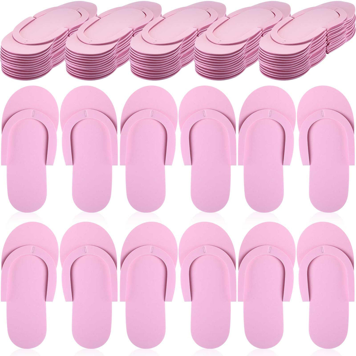 JenPen front packaging showing 60 pairs of pink pedicure slippers for easy bulk use