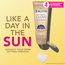 Jergens lotion application with mitt demonstrating streak-free, even tan application