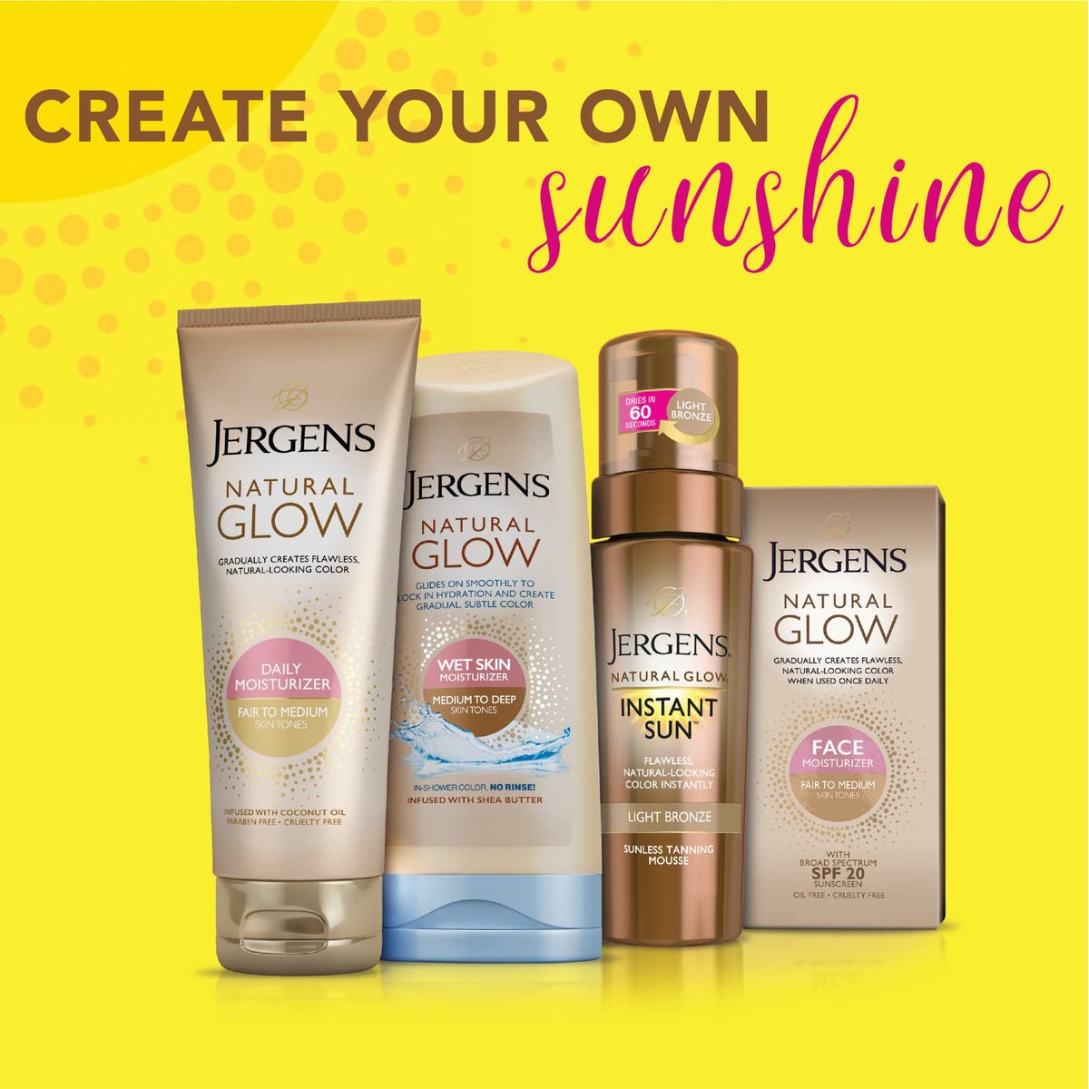 Jergens label close-up noting SPF20 broad-spectrum protection benefit