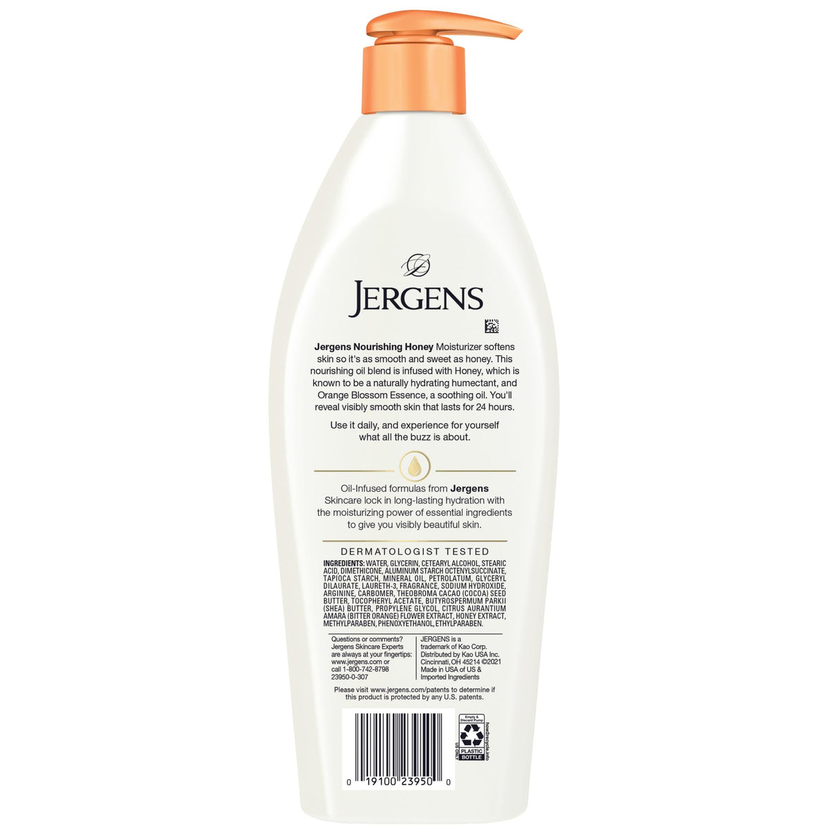 Close-up of Jergens label ingredient list to show dermatologist-tested reassurance