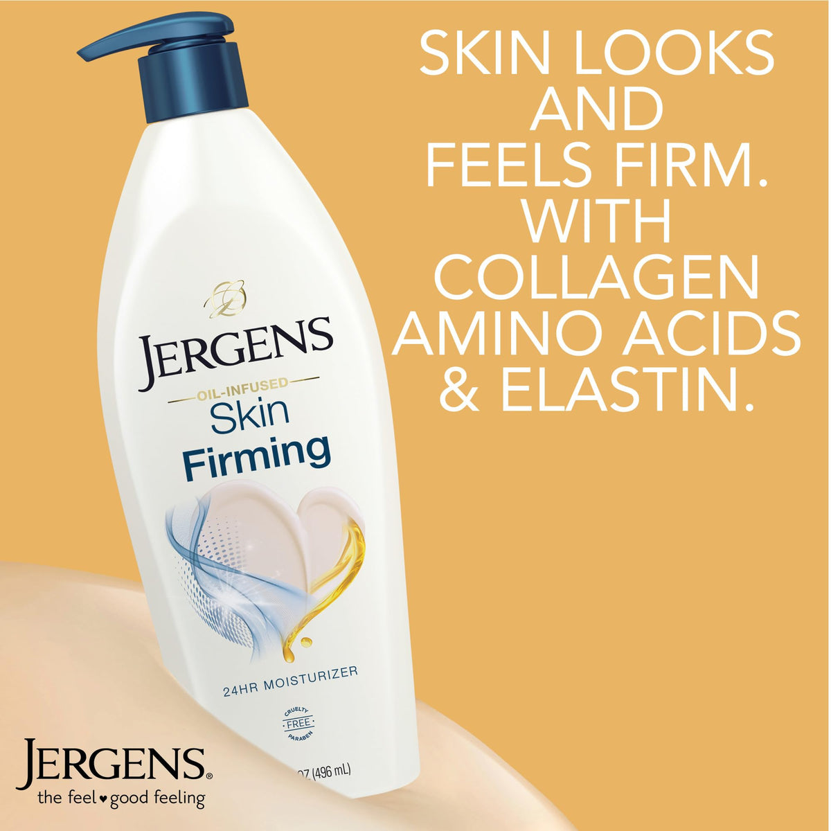 Jergens ingredients label highlighting collagen and elastin for tone