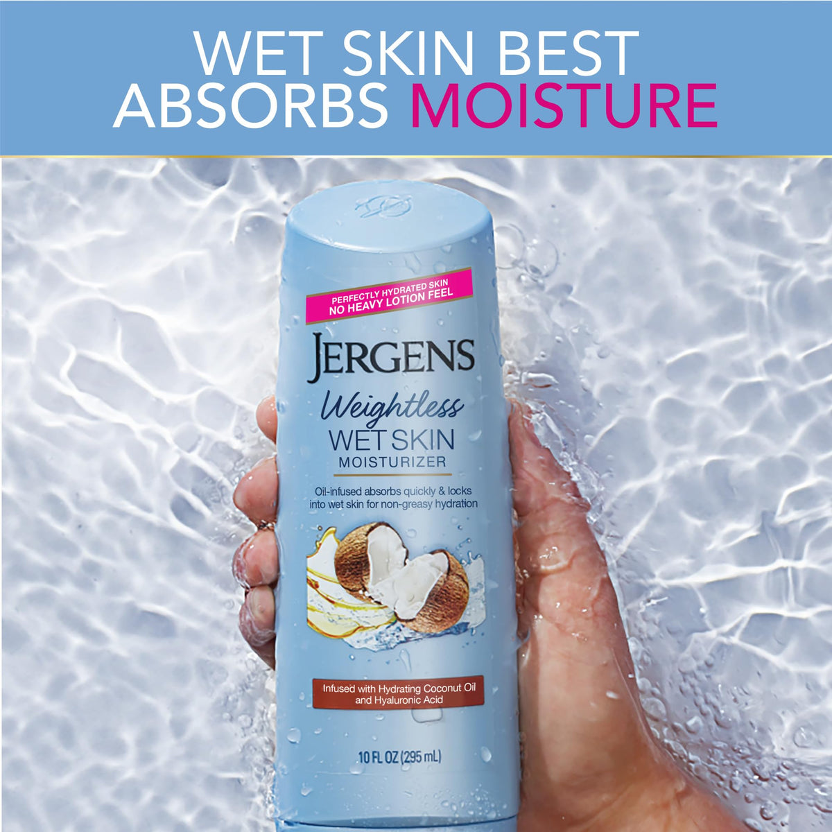 Jergens lotion applied to wet arm demonstrating fast absorption