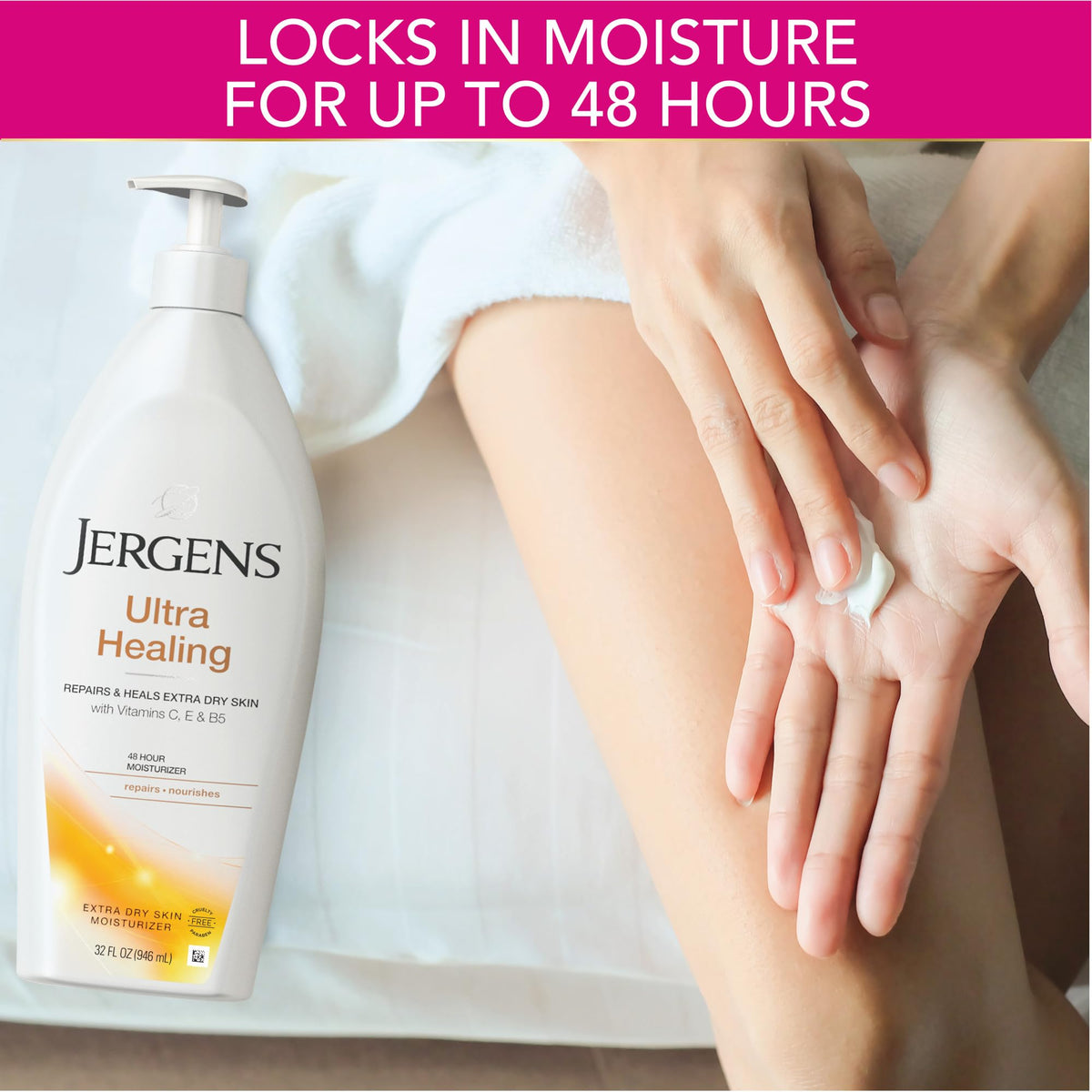 Jergens lotion texture close-up showing smooth, fast-absorbing formula