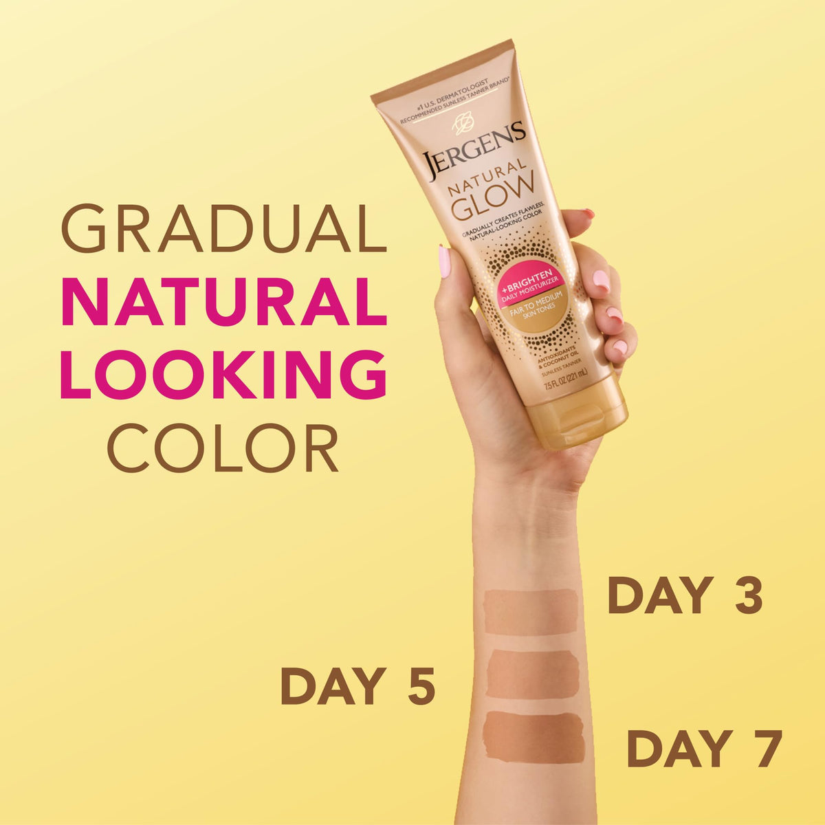 Jergens cream being smoothed on skin, demonstrating even application benefit