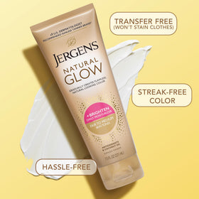 Jergens lotion on vanity with other skincare, illustrating daily routine integration