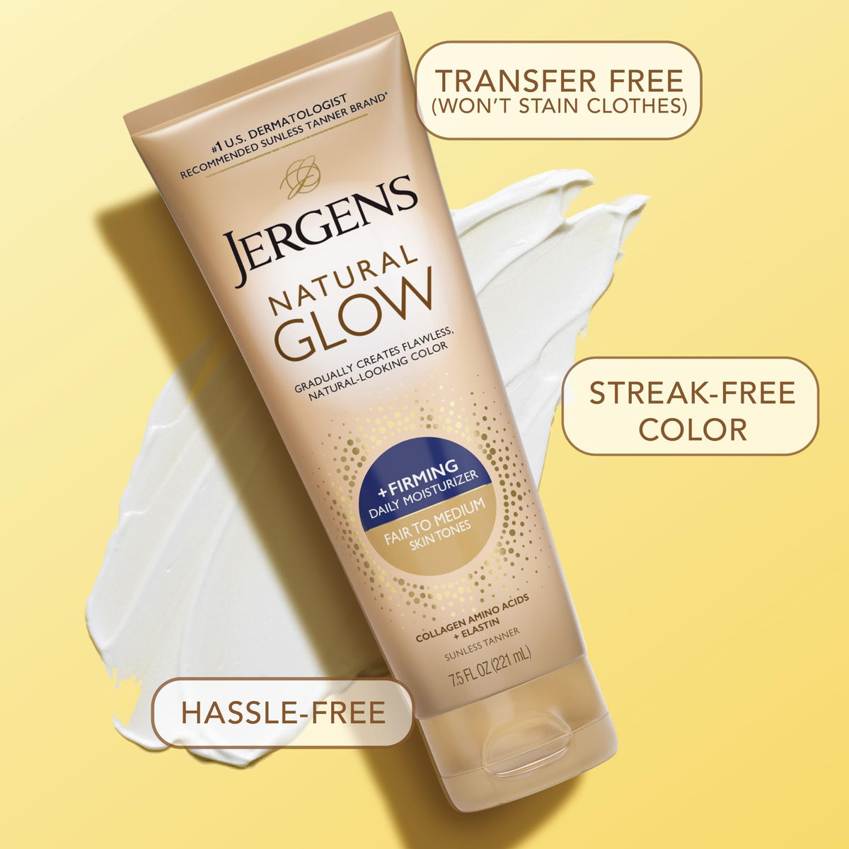 Jergens two-bottle pack arrangement emphasizing value and consistent daily tanning routine