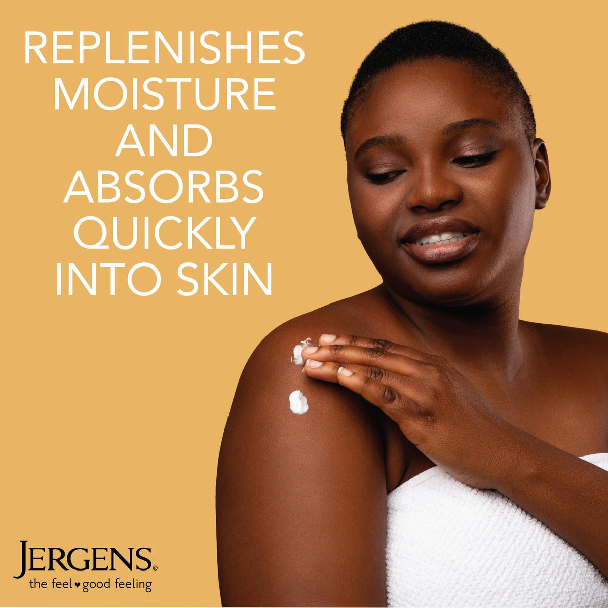 Jergens texture close-up dispensed lotion showing quick absorption benefit