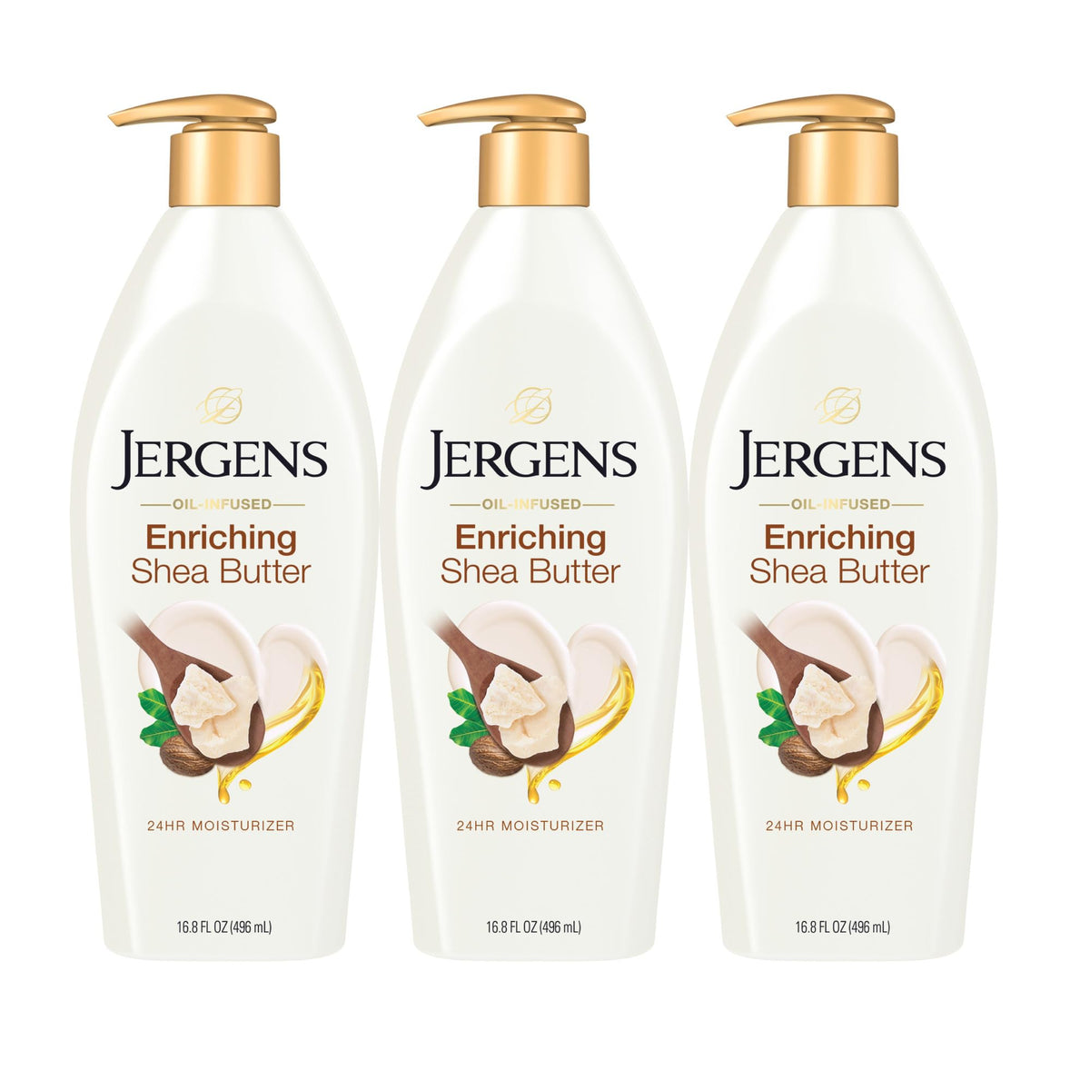 Jergens front packaging showing three bottles and product name for value