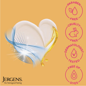 Jergens bottle held in hand showing product size and easy use