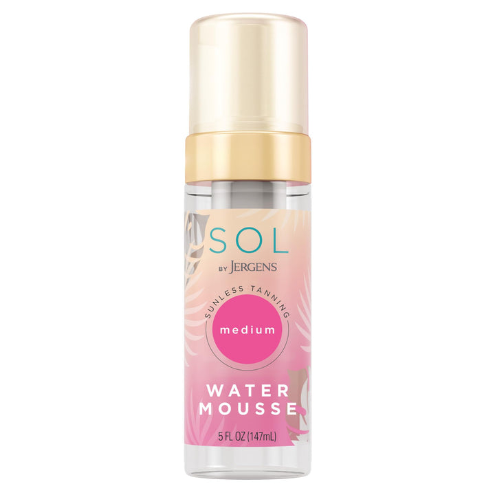 Jergens SOL front packaging showing bottle design and medium shade benefits