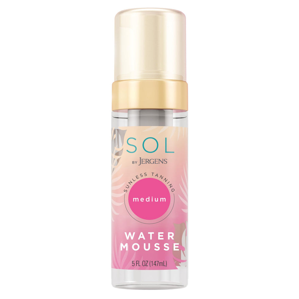 Jergens SOL front packaging showing bottle design and medium shade benefits