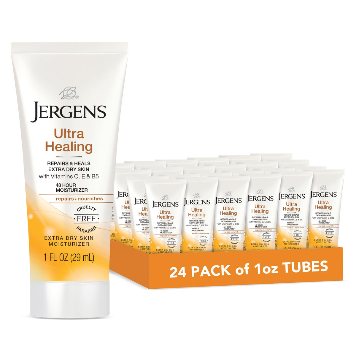 Jergens travel bottle front packaging showing brand and convenient size