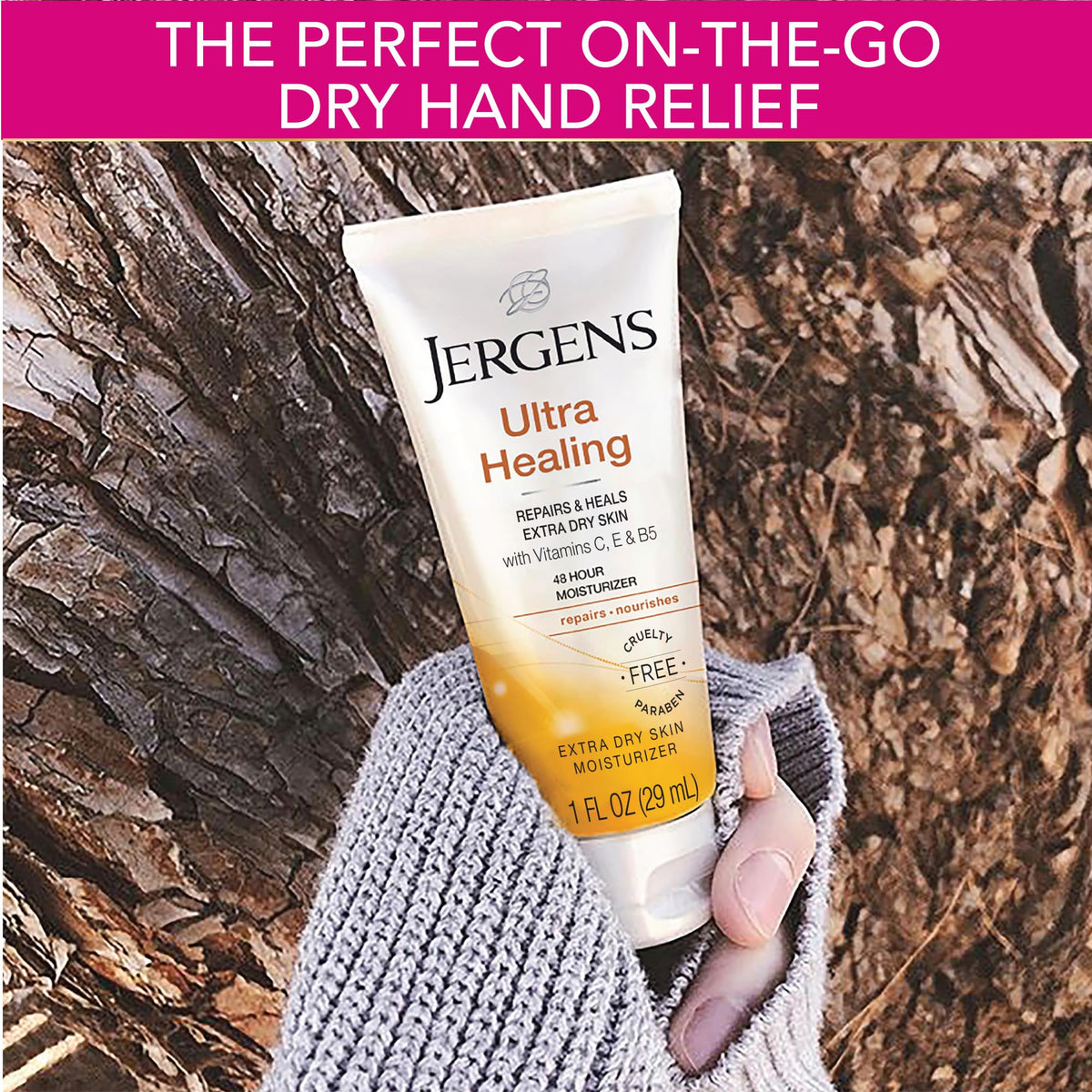 Jergens lotion texture closeup highlighting smooth, fast-absorbing cream