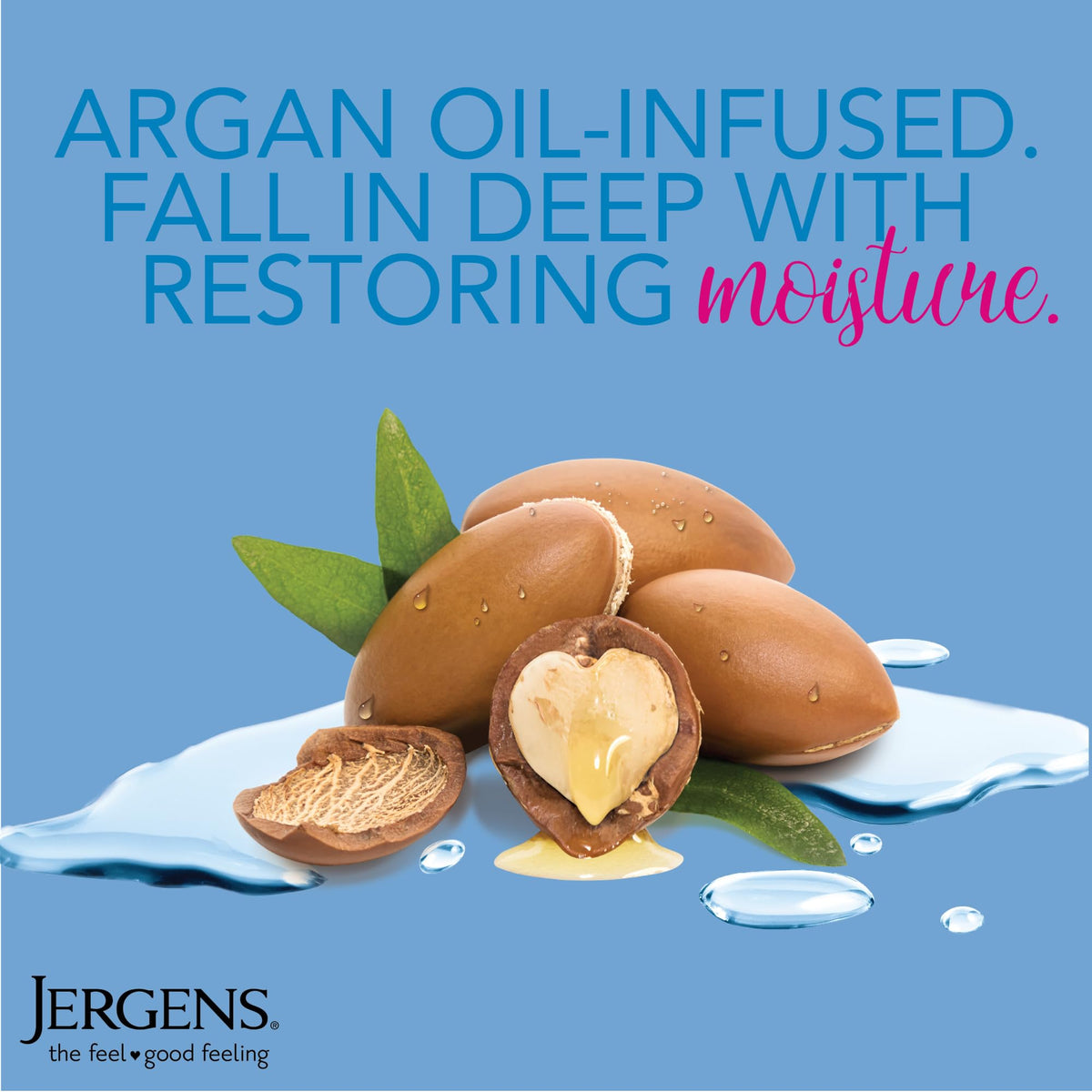 Jergens pump dispensing lotion onto palm demonstrating easy one-handed use and control