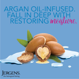 Jergens pump dispensing lotion onto palm demonstrating easy one-handed use and control