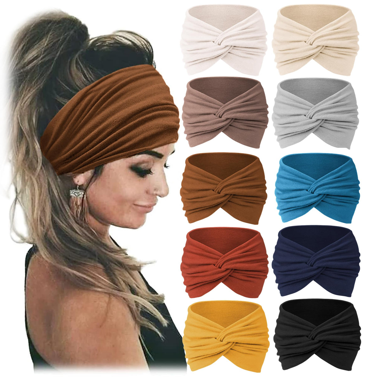 Jesries front packaging showing ten colorful wide headbands and variety
