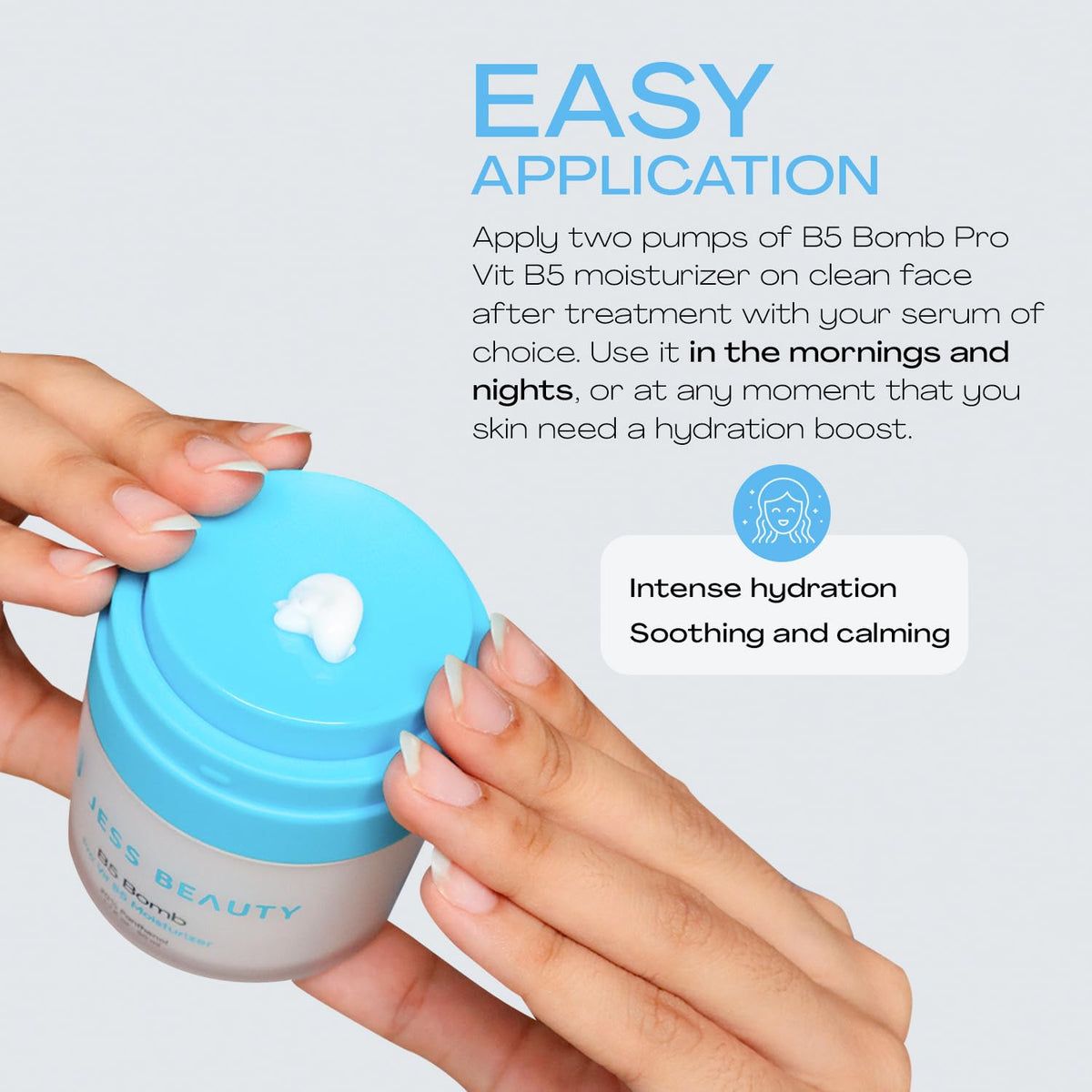 JESS BEAUTY jar next to measuring items to show 1.7 fl oz size and travel-friendly scale
