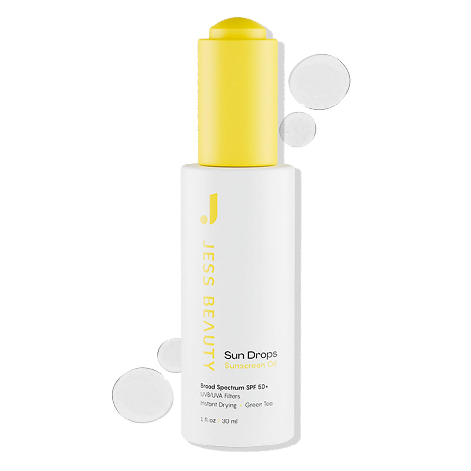 JESS BEAUTY front bottle view showing SPF 50 and sleek packaging benefits