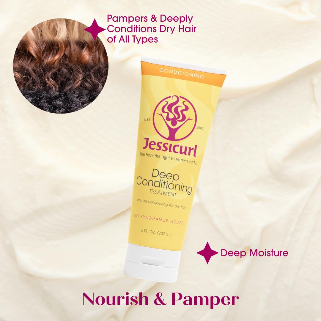 Jessicurl applying treatment to curly hair demonstrating detangling and moisture