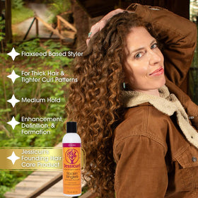 Jessicurl label close-up highlighting ingredient callouts and no-fragrance benefit