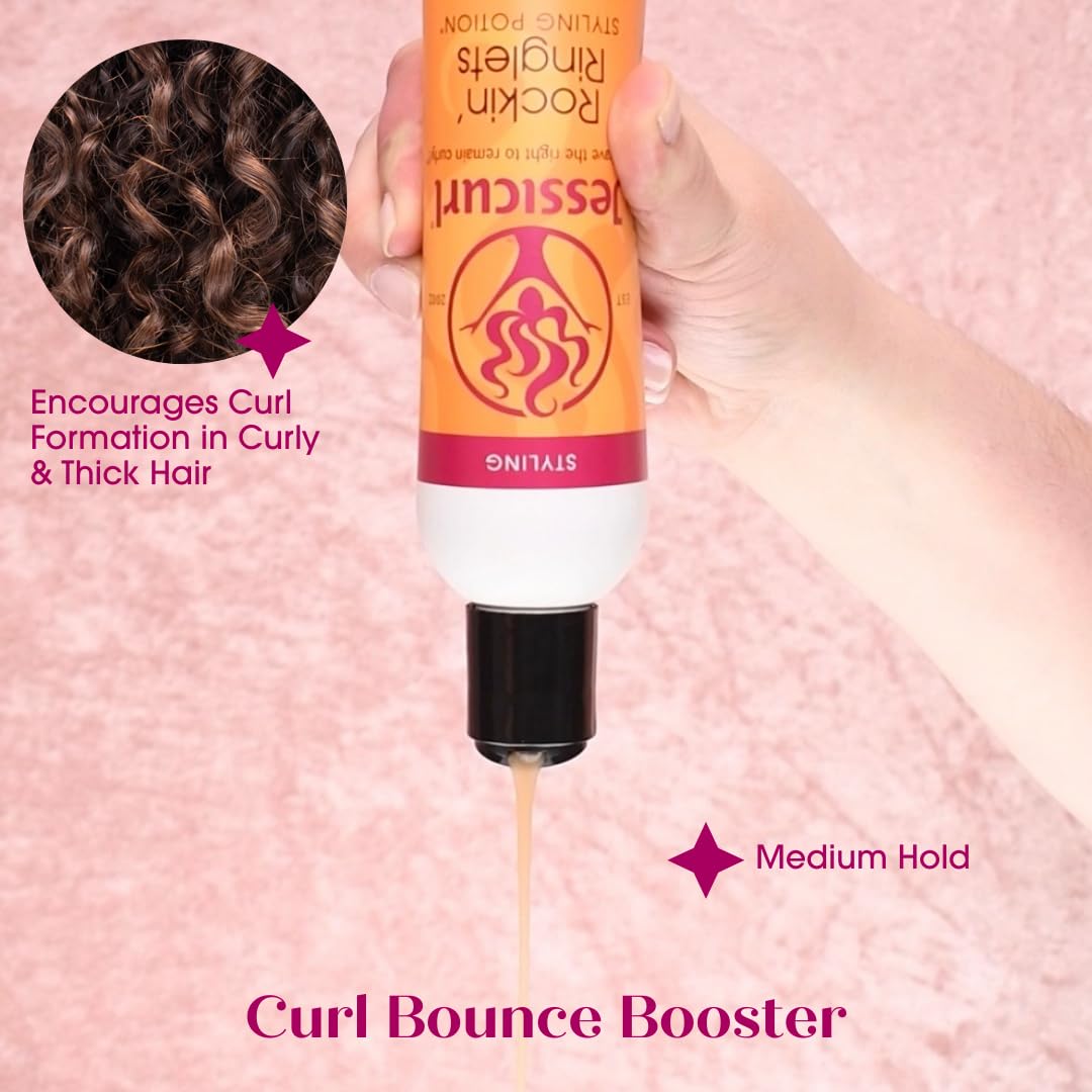 Jessicurl silky potion texture on hand illustrating easy spread and hydration benefit