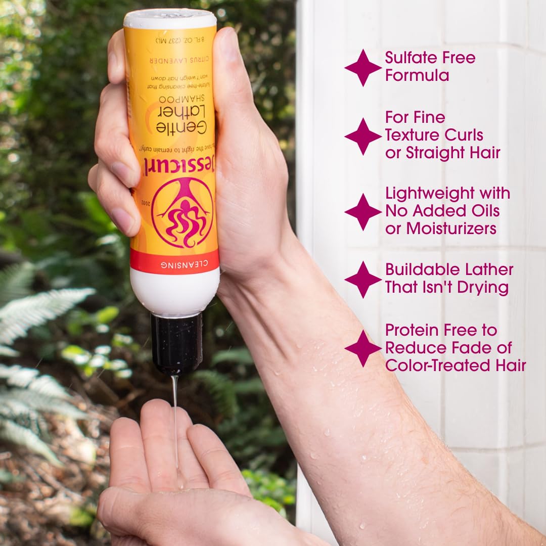 Jessicurl shampoo creamy lather close-up demonstrating soft foam and gentle cleanse