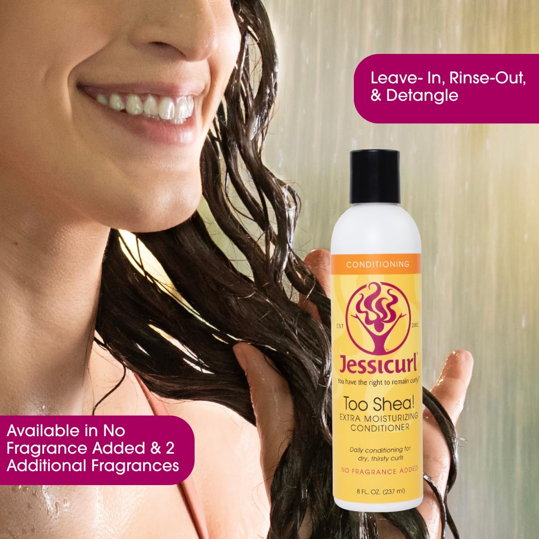 Jessicurl Too Shea placed on bathroom shelf showing fragrance-free routine benefit