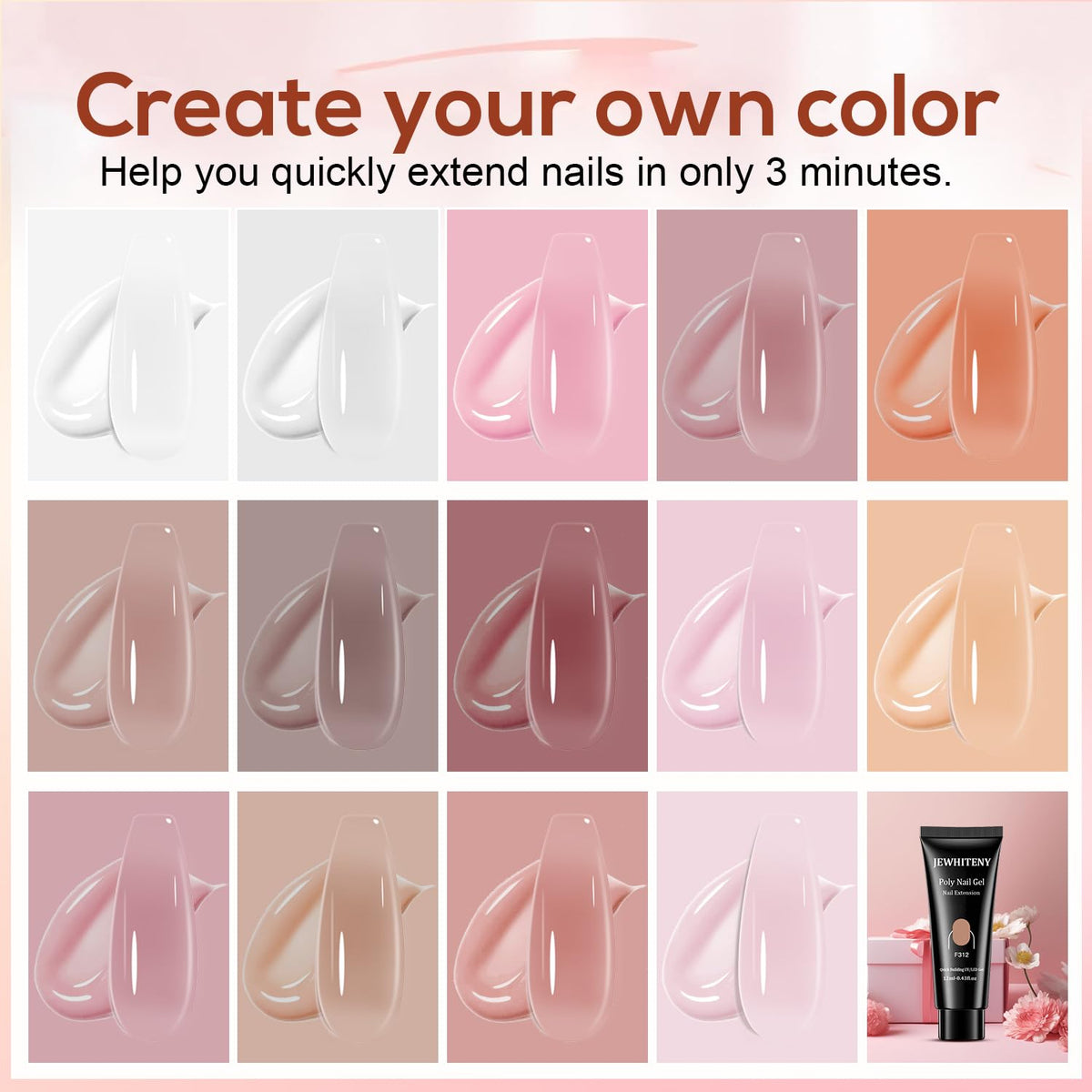 JEWHITENY 14 color gel tubes fanned to display labeled shades for fast selection