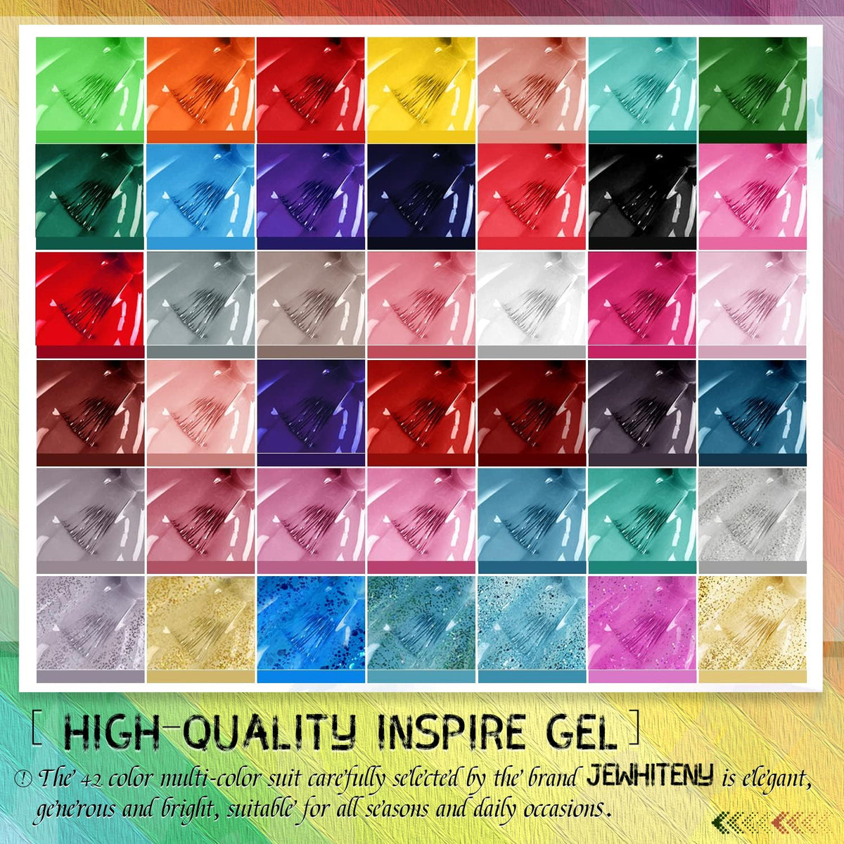 JEWHITENY color swatch wheel displaying 42 shades for quick selection