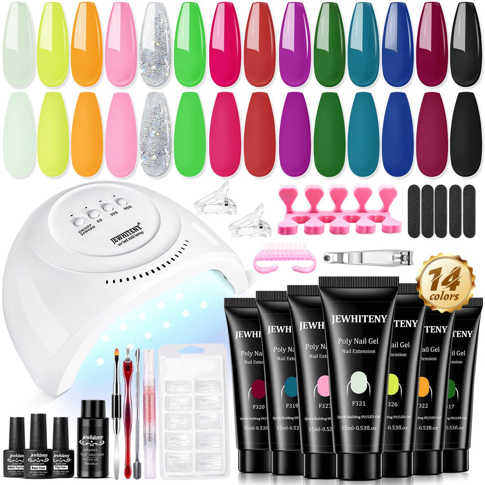 JEWHITENY front packaging showing full kit for easy at-home nail extensions