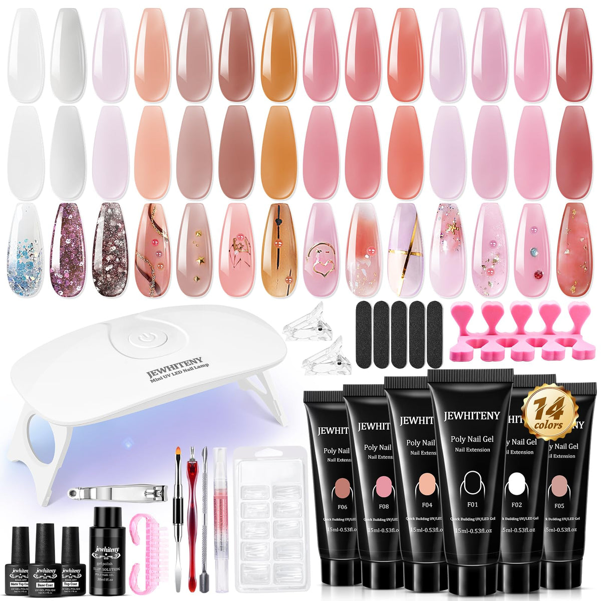 JEWHITENY front packaging showing complete poly gel extension kit benefits