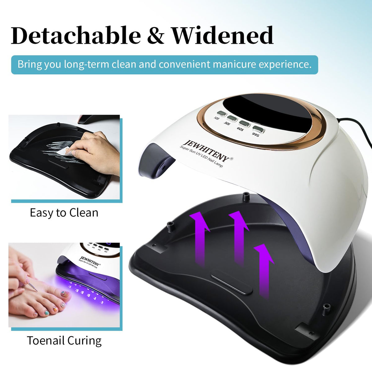 JEWHITENY hand in sensor operation demonstrating automatic hands-free curing