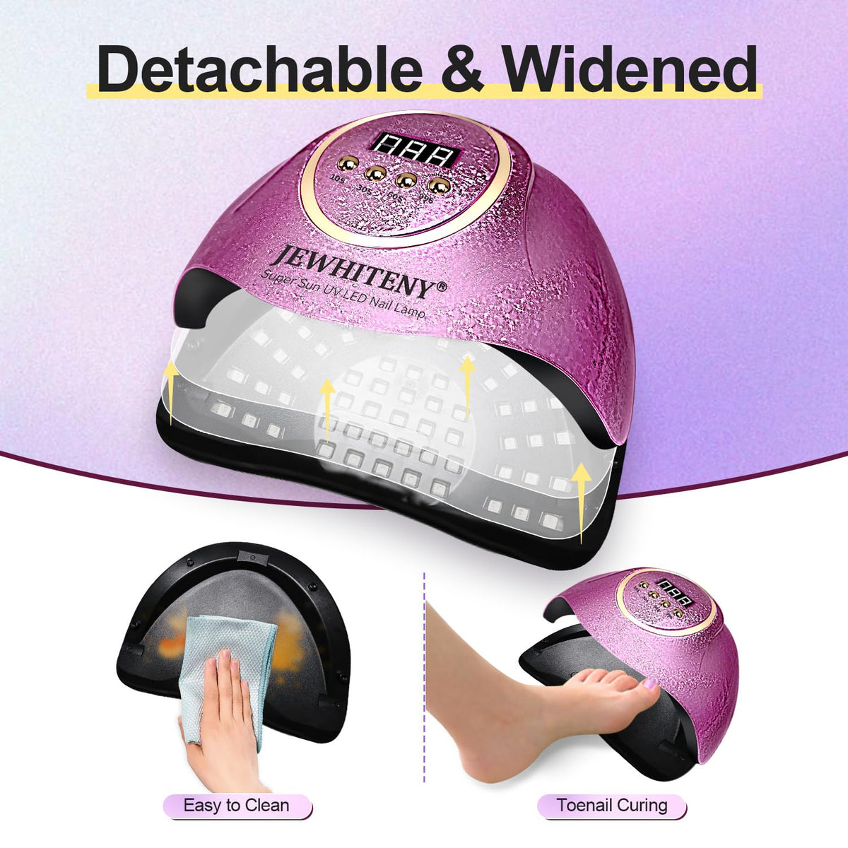 JEWHITENY lamp next to hand showing size and comfortable fit benefit
