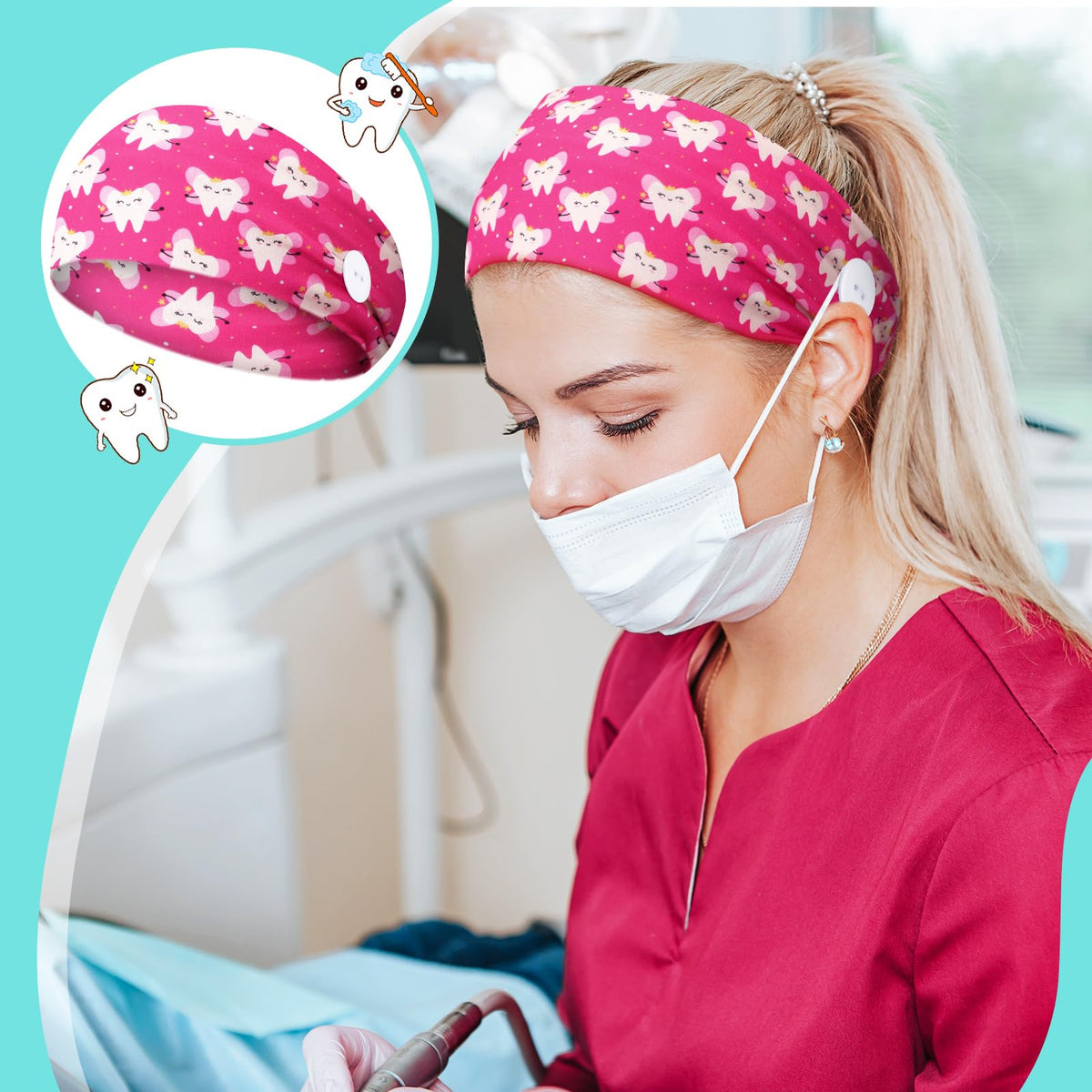 Jexine model wearing headband with mask showing reduced ear pressure benefit